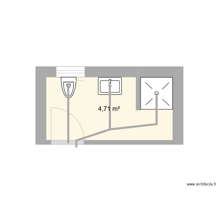 Salle de douche WC grange. Plan de 1 pièce et 5 m2