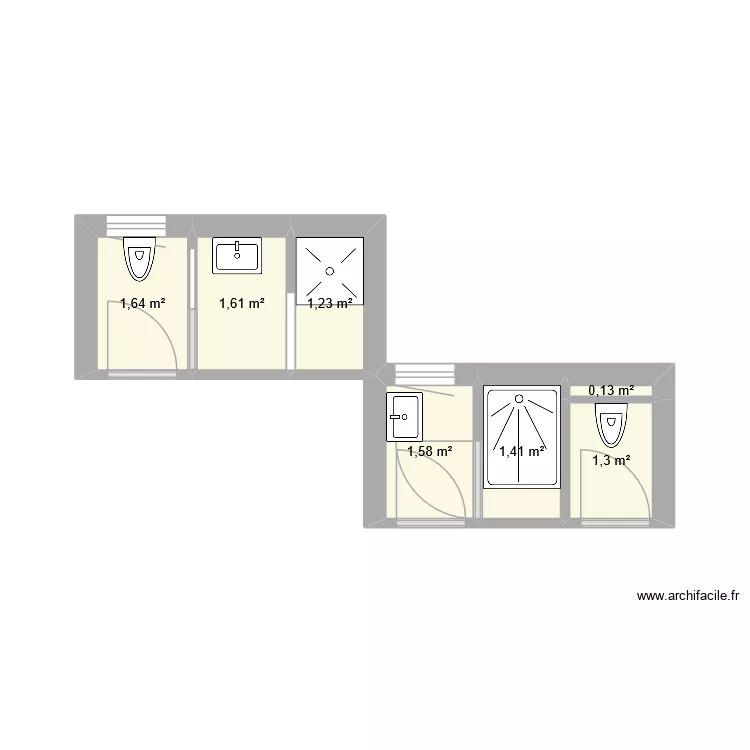 Salle de douche WC grange. Plan de 7 pièces et 9 m²