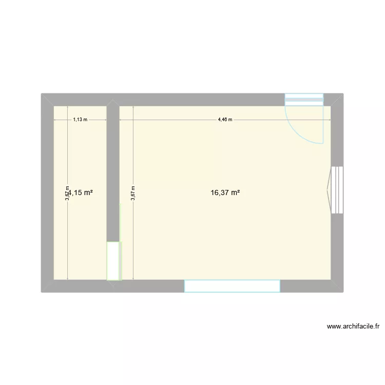 Cuisine. Plan de 2 Pièces et 21 m²