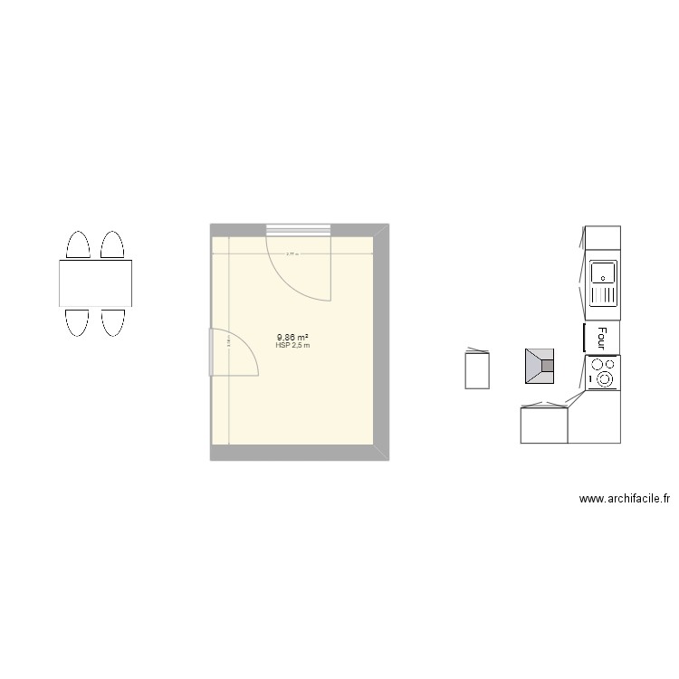 cuisine. Plan de 1 pièce et 10 m2