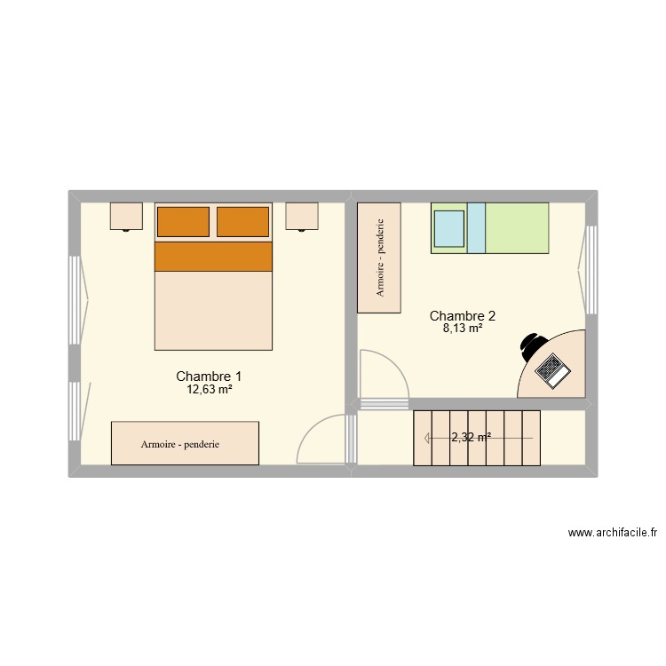 Meunier 1ER. Plan de 3 pièces et 23 m2