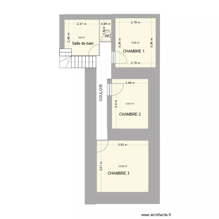 Plan &eacute;tage chez toton. Plan de 5 Pièces et 37 m²