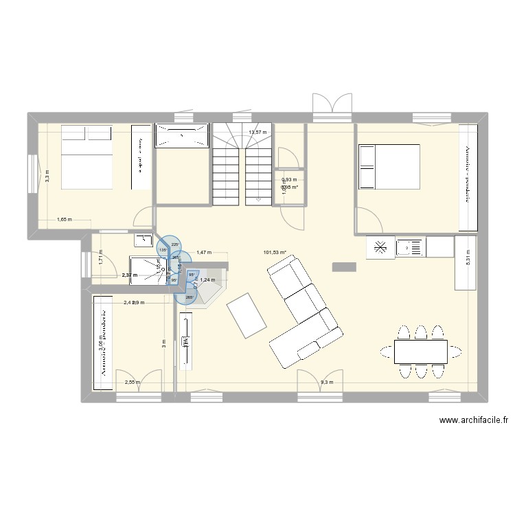 FROGES projet aménagement. Plan de 2 pièces et 104 m2