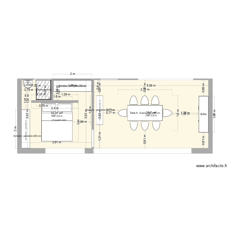Extension Plan 2. Plan de 2 pièces et 33 m2