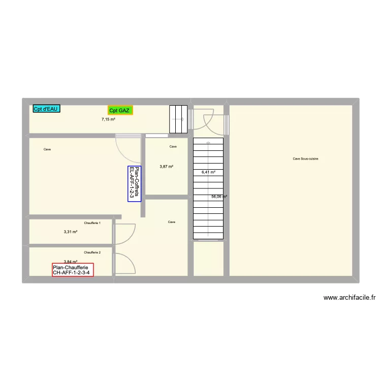 EEPC-Sous-sol. Plan de 6  et 81 m²