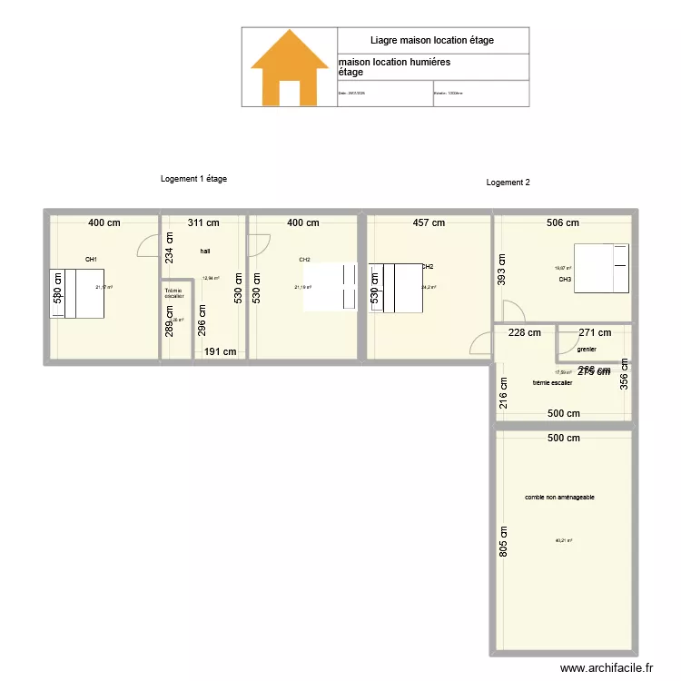 Liagre maison location humi&eacute;res &eacute;tage. Plan de 