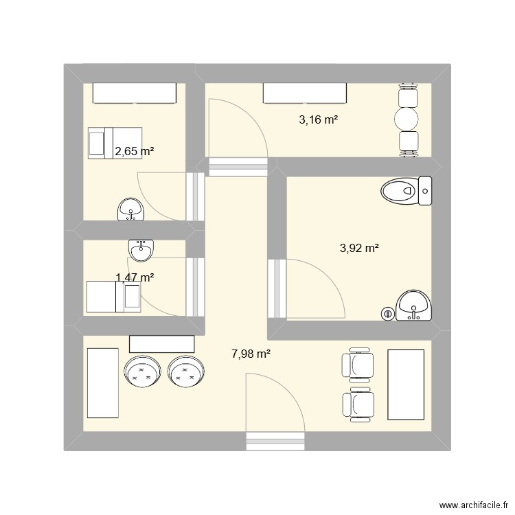 institut. Plan de 5 pièces et 19 m2