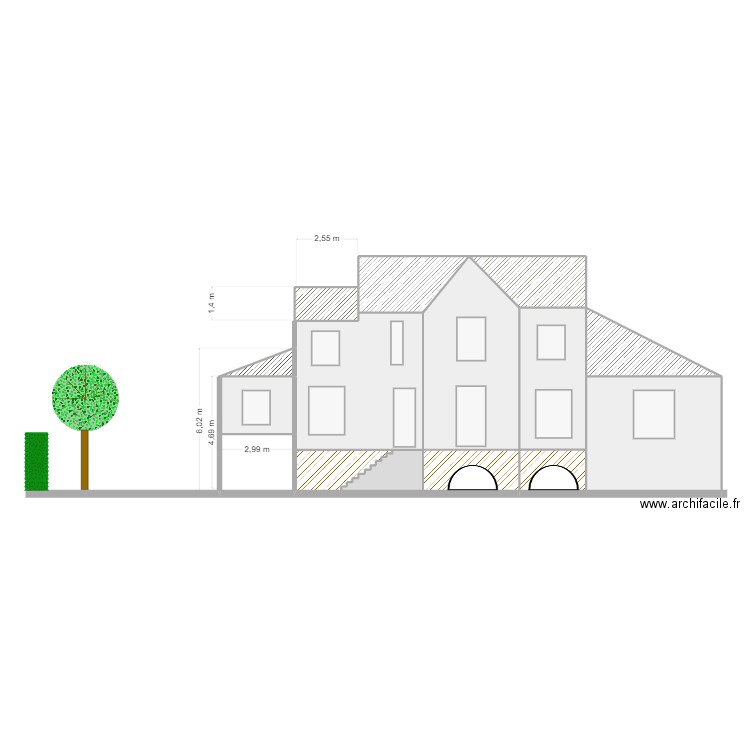 Plan de coupe apres P2. Plan de 15 pièces et 164 m2