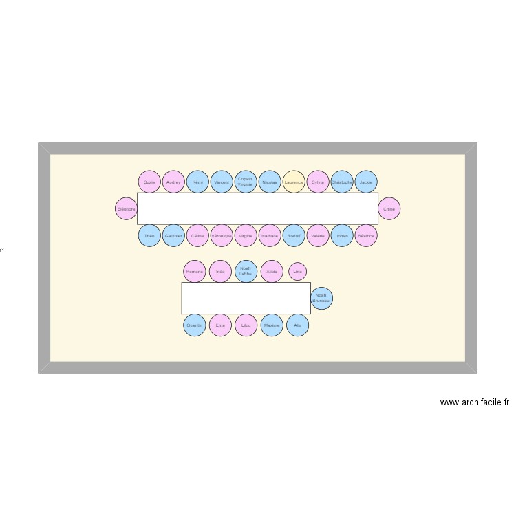 plan de table 40ans. Plan de 1 pièce et 44 m2