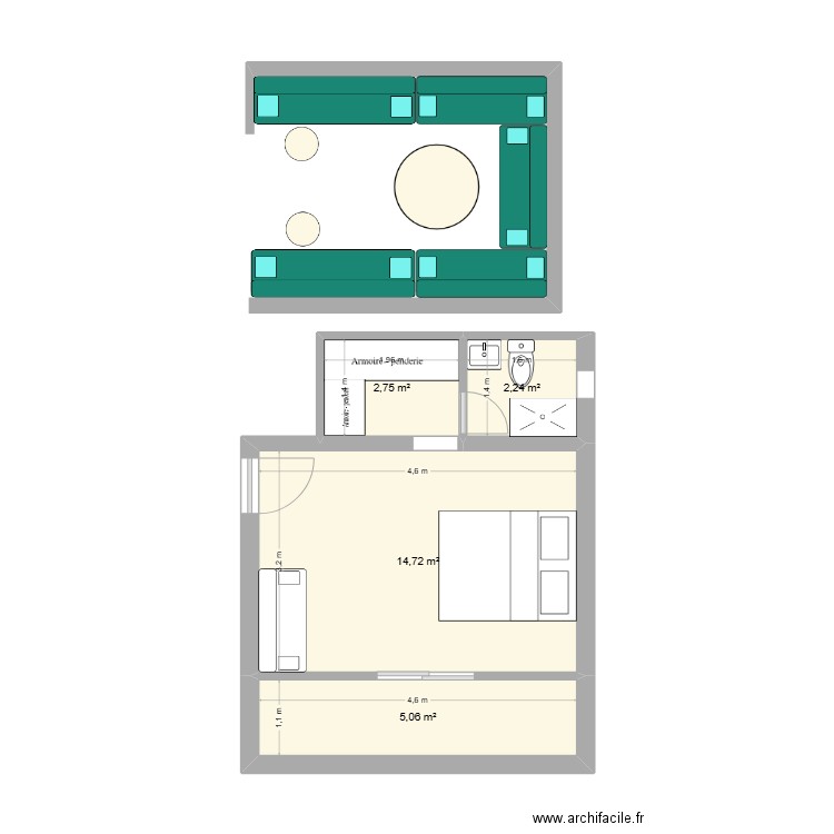 Test equipement. Plan de 4 pièces et 25 m2
