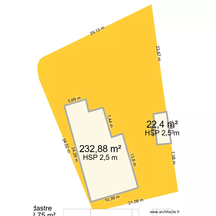 construction. Plan de 2  et 255 m²