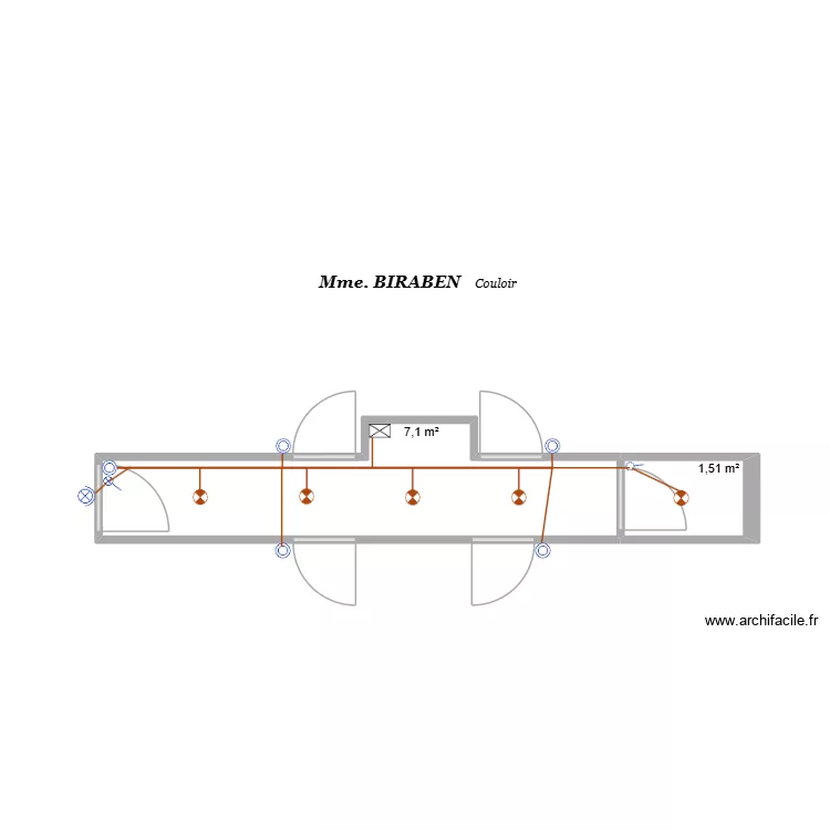 Mme. BIRABEN &Eacute;tage couloir. Plan de 2  et 9 m²