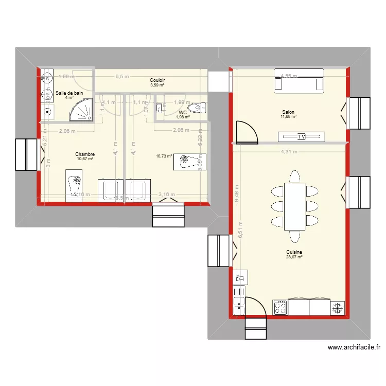 Appartement détail cloisons. Plan de 7 et 133 m² Appartement détail cloisons. Plan de 7 et 133 m²