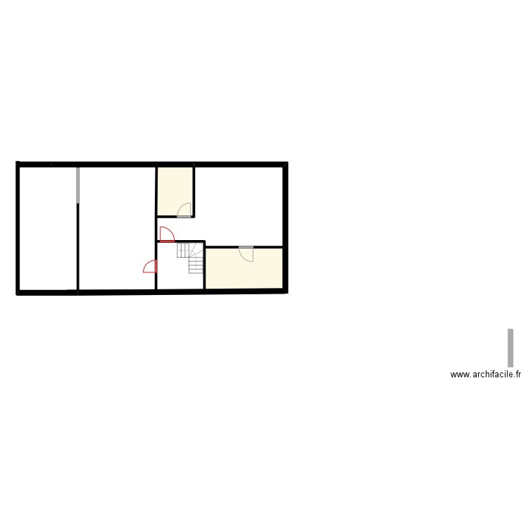 Plateau 4e étage actuel. Plan de 2 pièces et 17 m2
