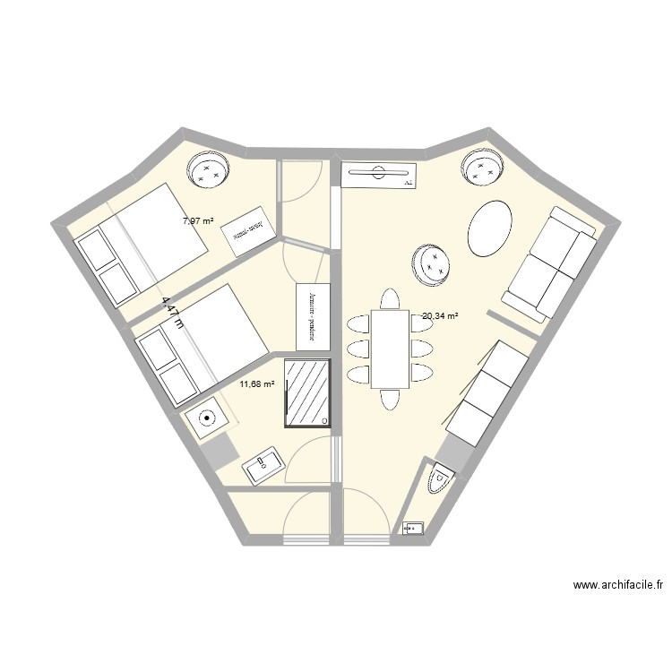 Avo version4. Plan de 3 pièces et 40 m2