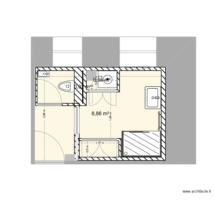 Arba SDB2 Zoom Vlast2. Plan de 3 pièces et 12 m2