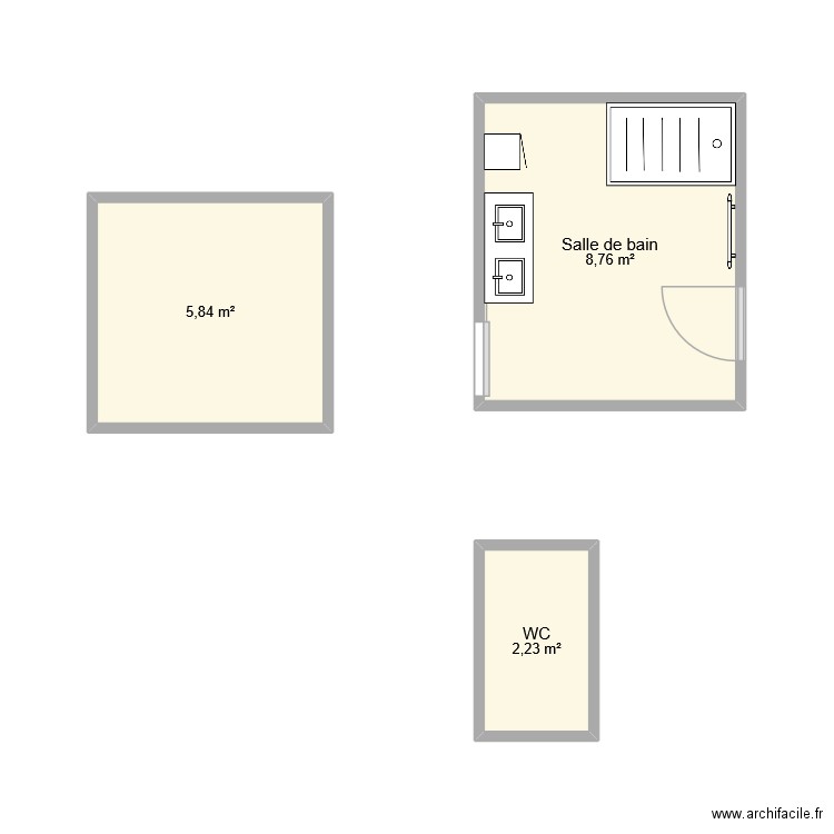 piece à careler. Plan de 3 pièces et 17 m2
