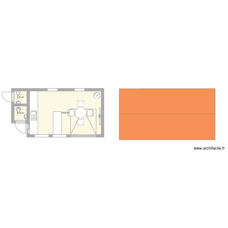 paillote. Plan de 3 Pièces et 21 m²