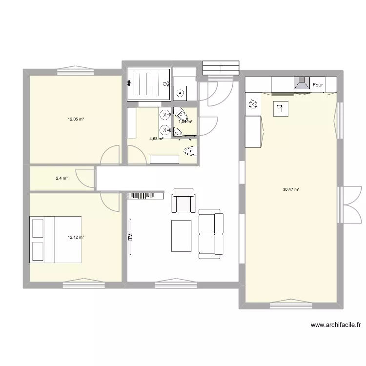 chez nous 1 avec porshe version marie. Plan de 6  et 63 m²