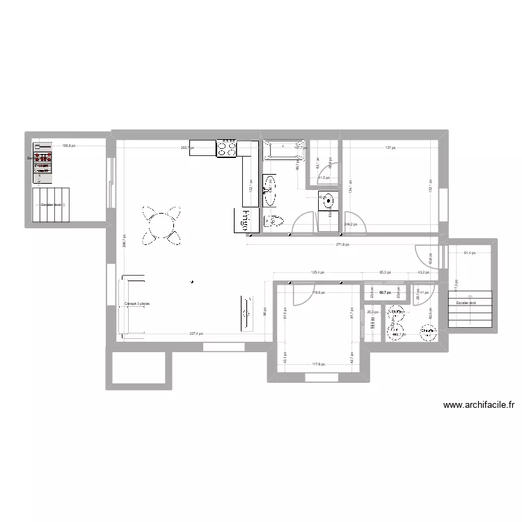 duplex avec poteau salle de lavage dans sdb. Plan de 5  et 97 m²