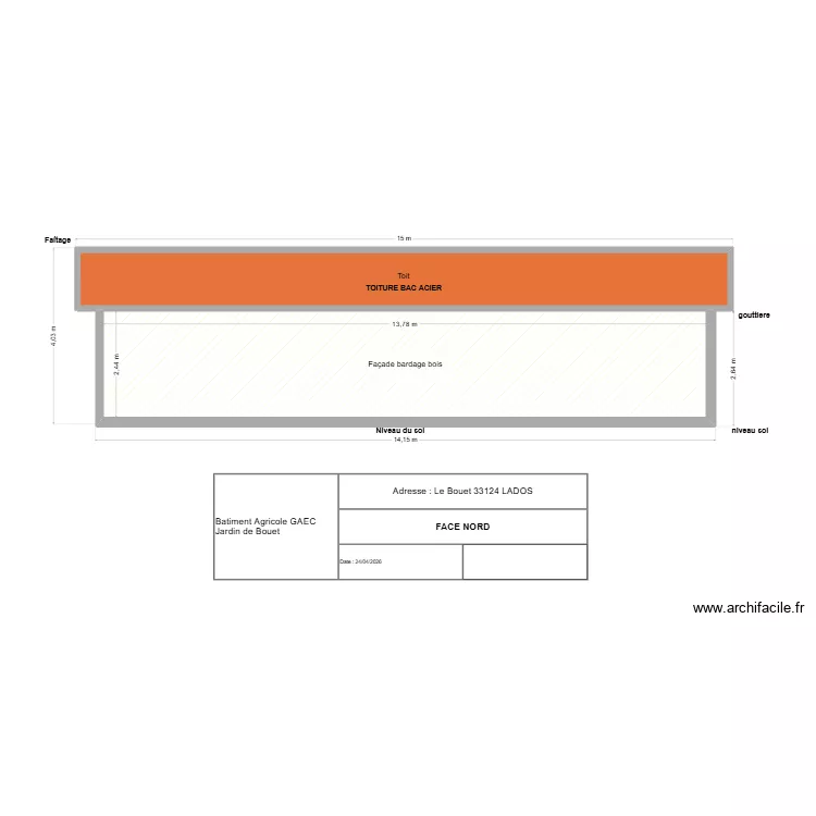 Bat Agricole JDB Face Nord. Plan de 2  et 52 m²
