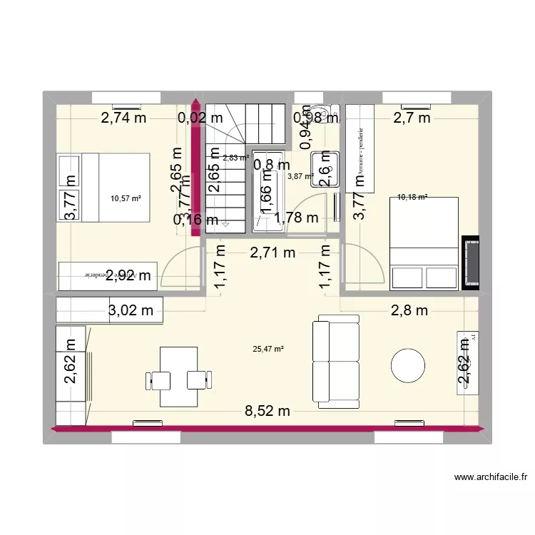 ROCHE 5 ETAGE 3. Plan de 5 pièces et 53 m²