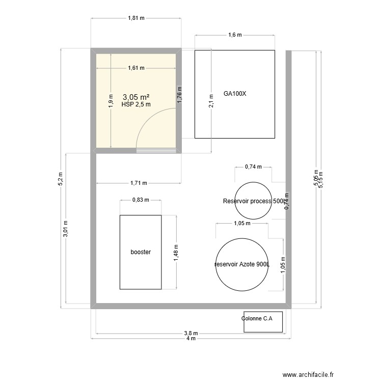 PUILLET Thierry. Plan de 1 pièce et 3 m2