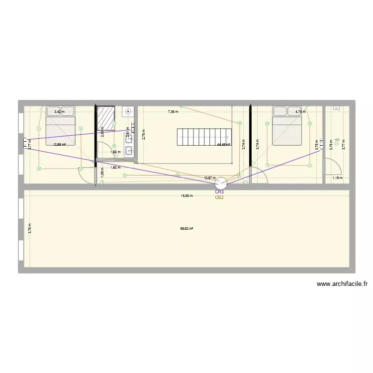 Jérome R+2 Eclairage/Chauffage. Plan de 3 Pièces et 116 m² Jérome R+2 Eclairage/Chauffage. Plan de 3 Pièces et 116 m²
