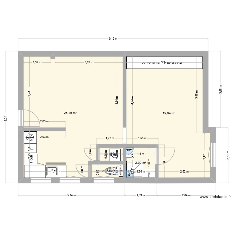 Versailles - 13 R 2 PORTES. Plan de 5 pièces et 49 m2