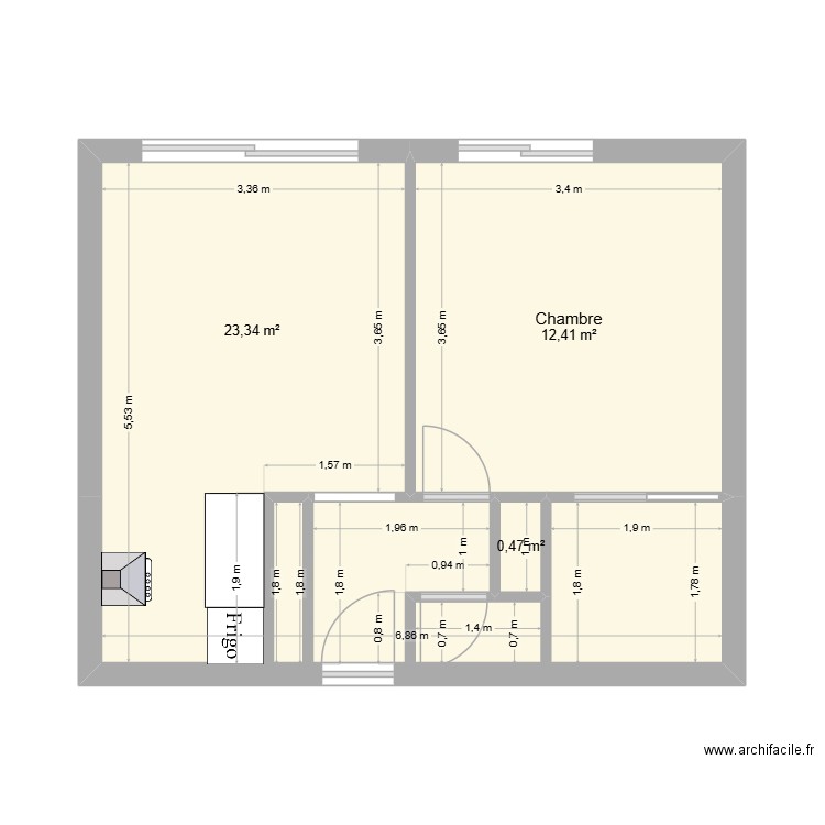 Appart.. Plan de 3 pièces et 36 m2