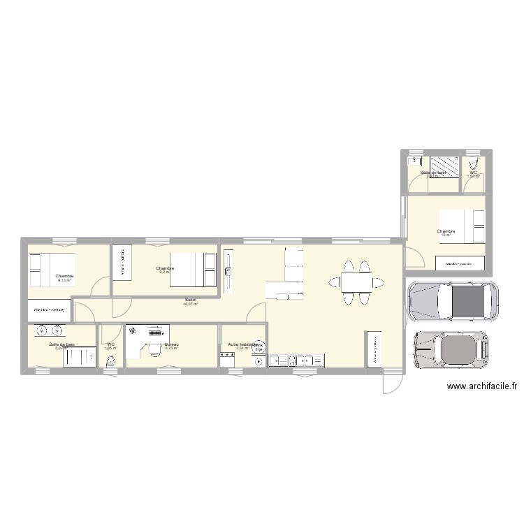 Maison 2. Plan de 10 pièces et 90 m2