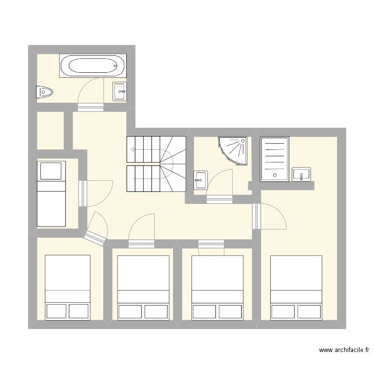 étage. Plan de 8 pièces et 52 m2