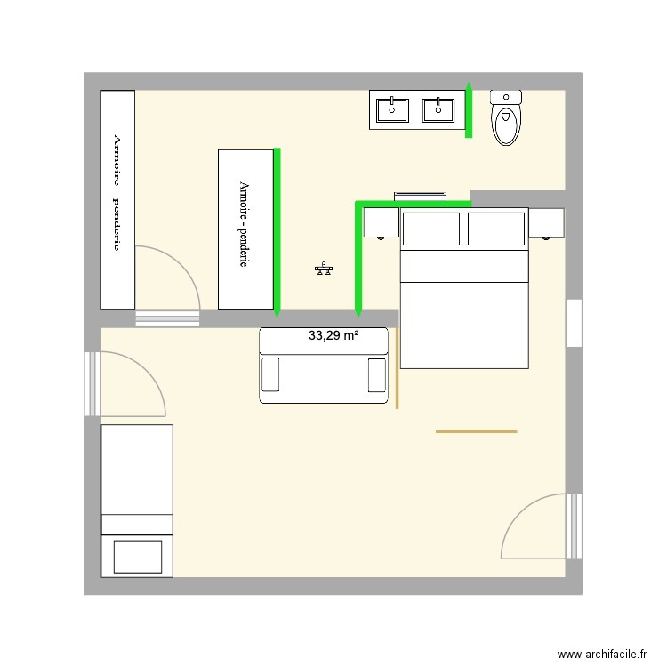 dortoir. Plan de 1 pièce et 33 m2