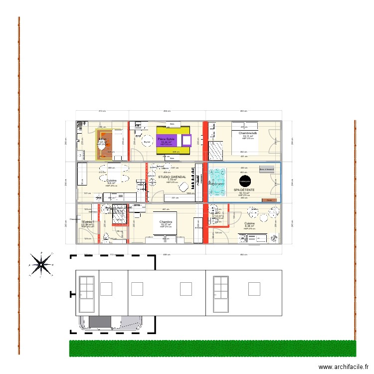 Solution idéale . Plan de 11 pièces et 82 m2