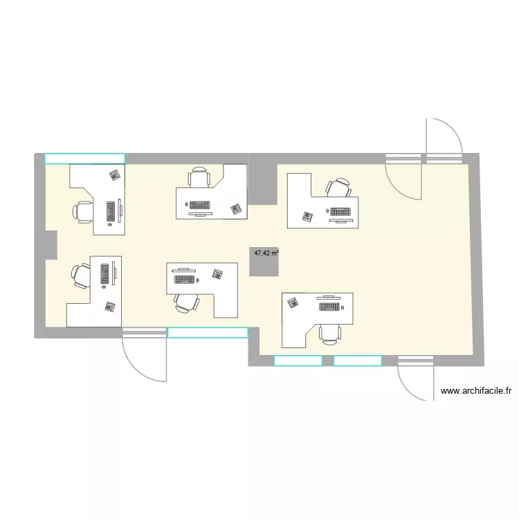 bureau. Plan de 1  et 47 m²