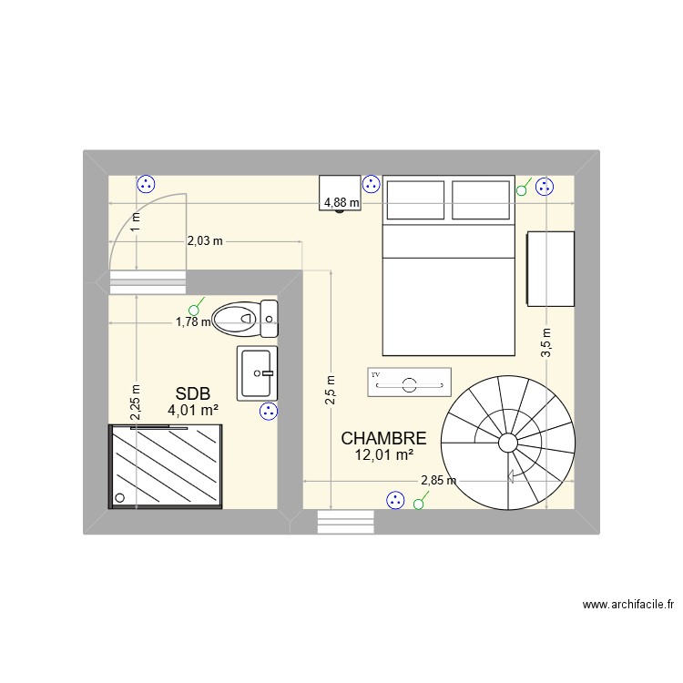 GRENIER. Plan de 2 pièces et 16 m2