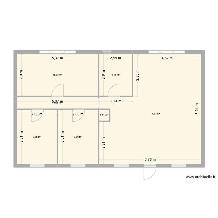 Maison en 3 conteneur de 40 pieds. Plan de 7 pièces et 88 m2