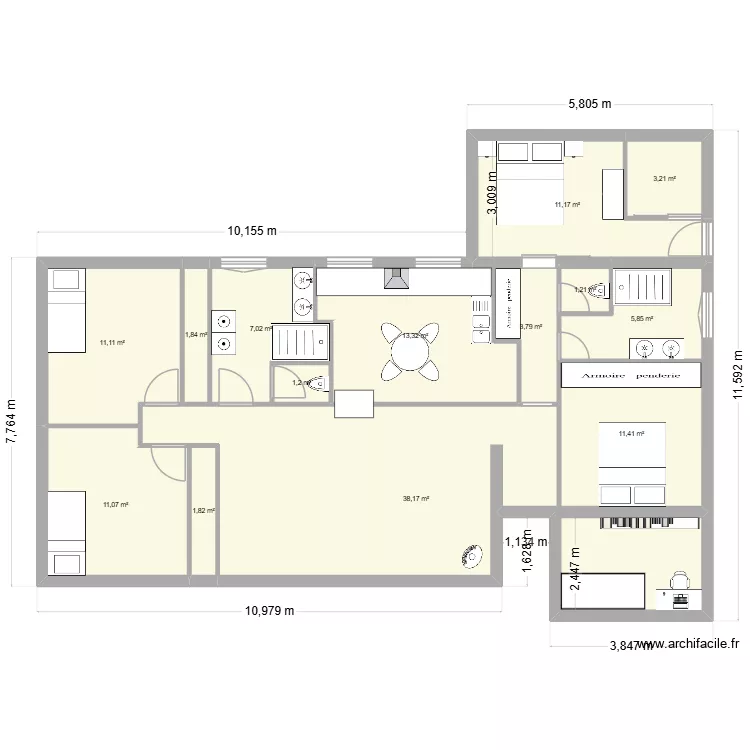 AA2. Plan de 14  et 122 m²