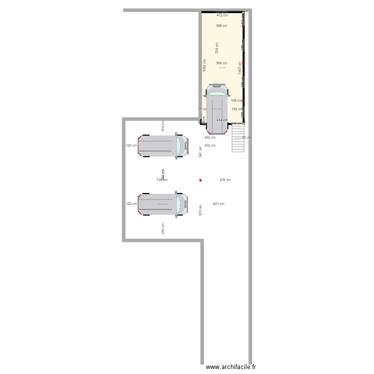 terrasse. Plan de 1 pièce et 45 m2