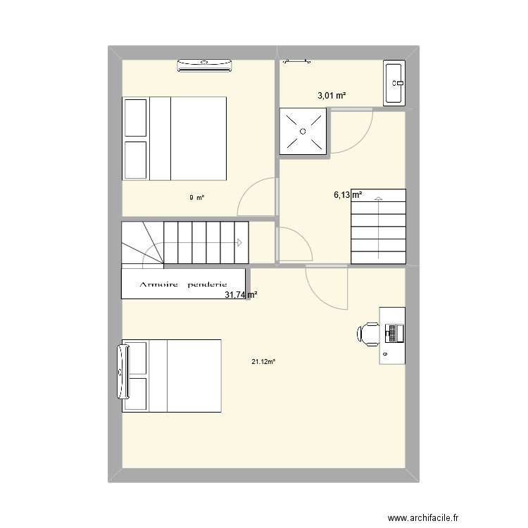 maison R+1. Plan de 3 pièces et 41 m2
