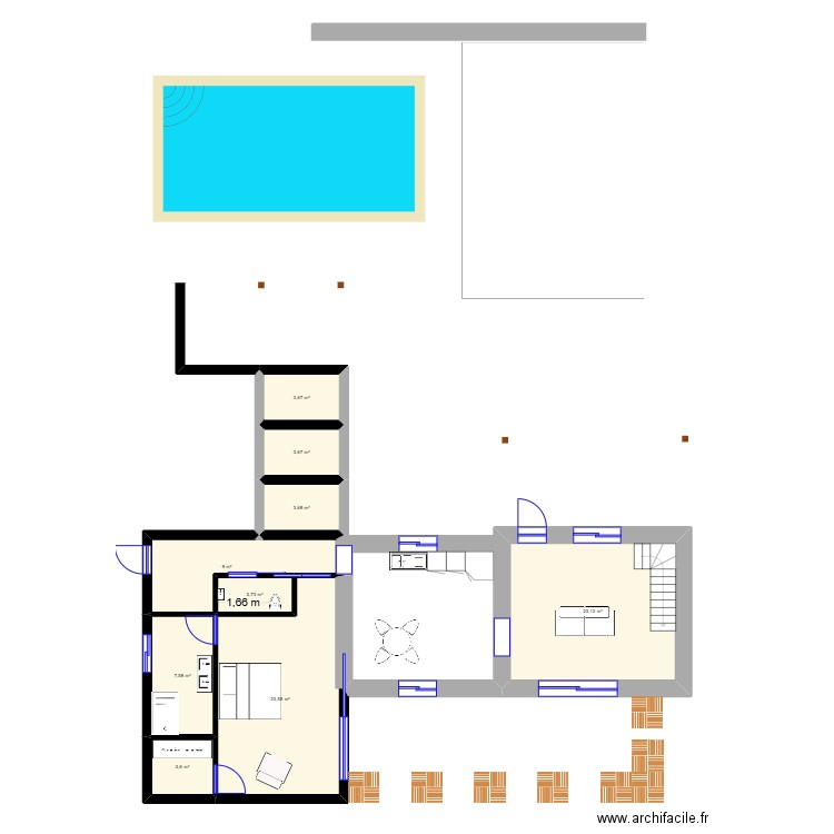 Pigeonnier et terrasse. Plan de 9 pièces et 81 m2