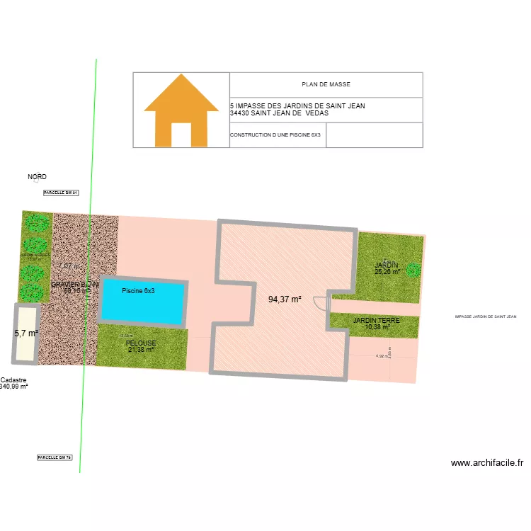 ArchiFacile PRO PLAN DE MASSE. Plan de 2  et 100 m²