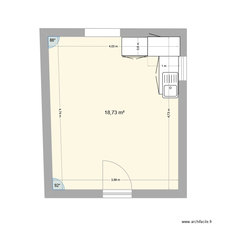 cuisine 8. Plan de 1 pièce et 19 m2