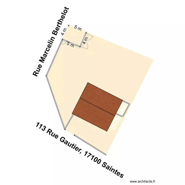 Plan de masse cot&eacute;-Portail. Plan de 2 pièces et 86 m²