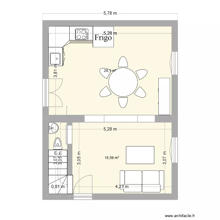 sara1. Plan de 2  et 36 m²