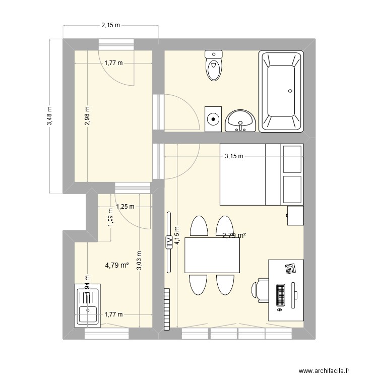 Guill. Plan de 2 pièces et 18 m2