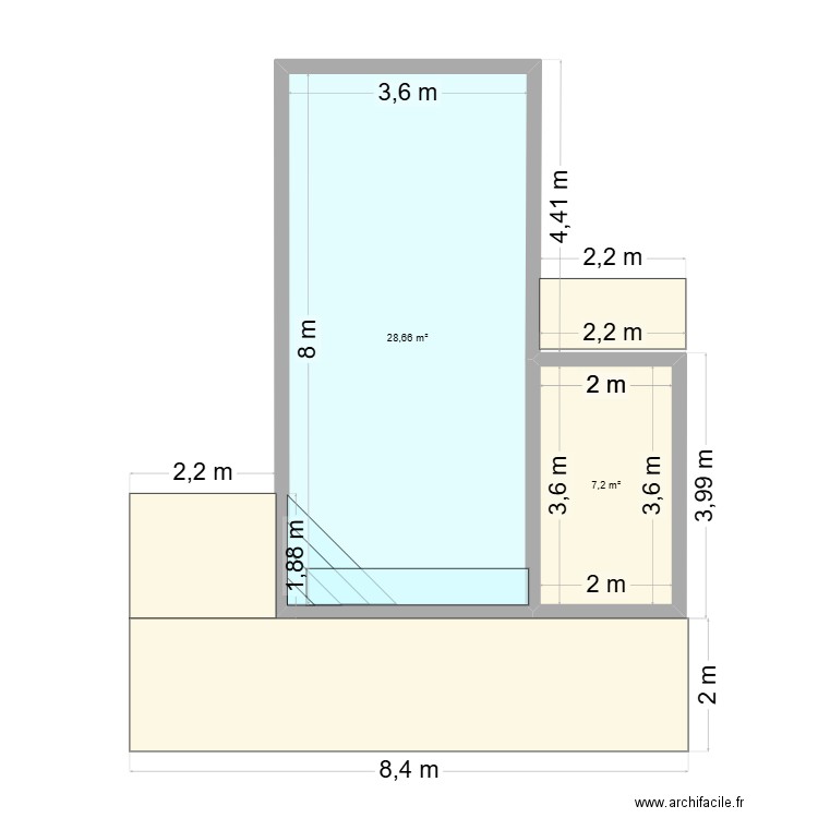 piscine. Plan de 2 pièces et 36 m2