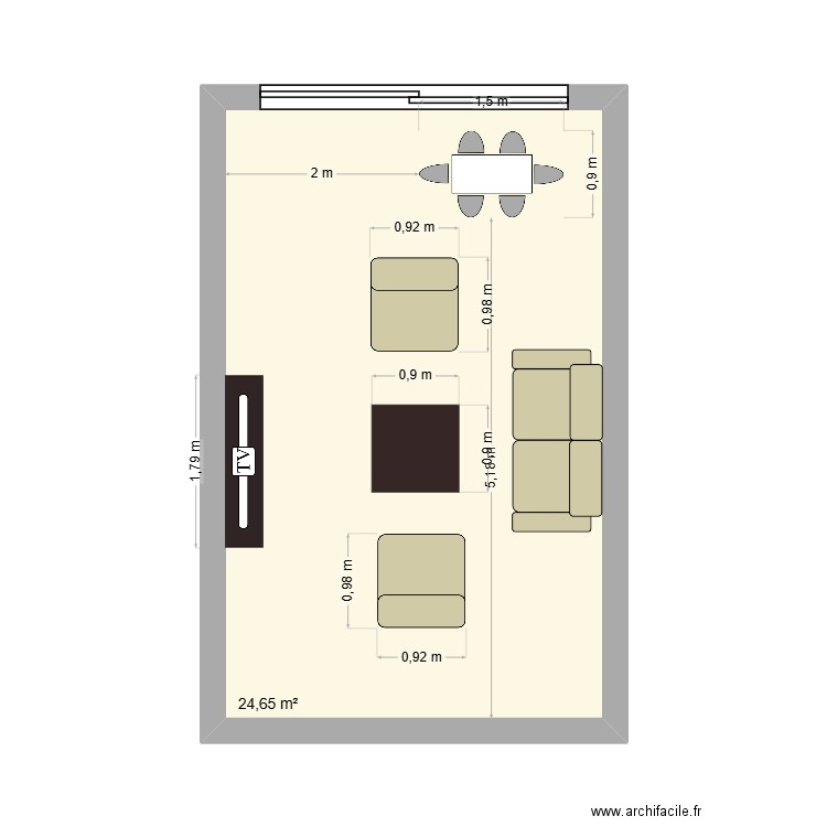 Aménagement Salon 3. Plan de 1 pièce et 25 m2
