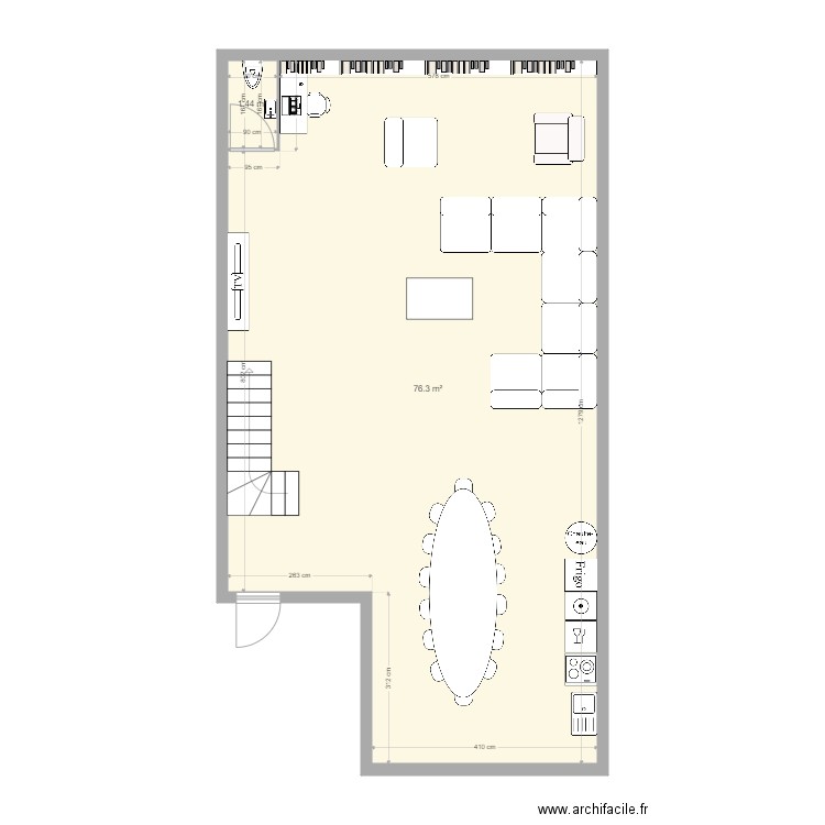 galyce bey 3 RDC. Plan de 2 pièces et 78 m2