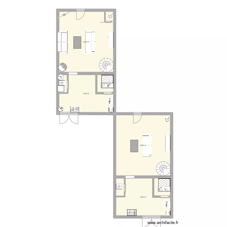 appartement RDC. Plan de 4  et 102 m²